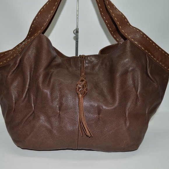 J. Jill Handbags - J Jill Brown Leather Large Tassel Whipstitch Hobo